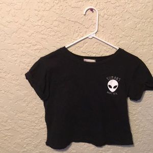 Cute black crop top with alien deign on it